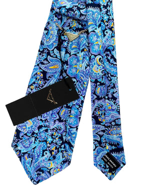 Vitaliano Pancaldi Pleated Silk Tie Blue Purple Paisley