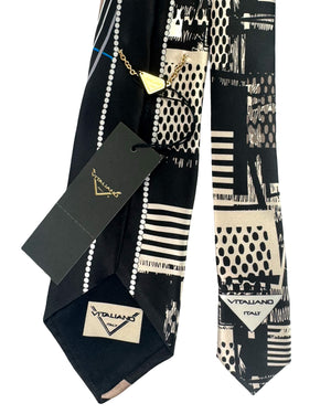 Vitaliano Pancaldi Silk Tie Black Brown Taupe Aqua