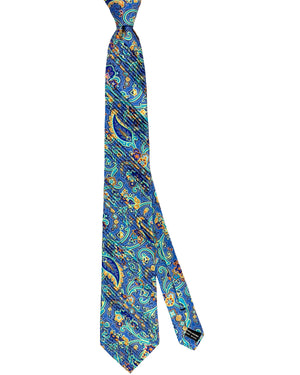 Genuine Pancaldi Pleated Silk Tie Royal Blue Ornamental