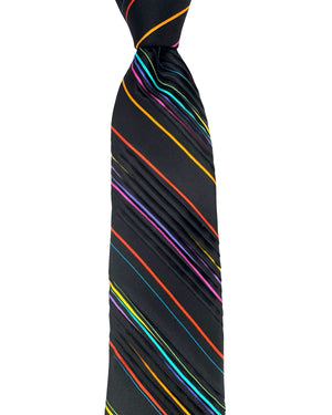Vitaliano Pancaldi Pleated Silk Tie Black Multi Color Stripes