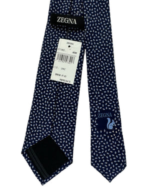 Ermenegildo Zegna Silk Tie Navy Blue Acorn Pattern- Narrow Cut