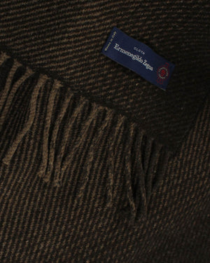 Ermenegildo Zegna Throw Blanket Brown Design Wool Silk Cashmere SALE