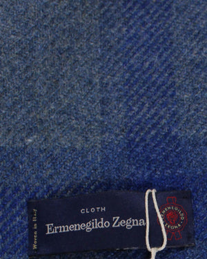 Ermenegildo Zegna Throw Blanket Gray Royal Blue Plaid - Wool Alpaca Cashmere