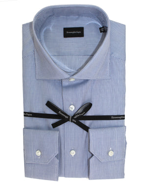 Ermenegildo Zegna Dress Shirt White Royal Blue Pattern
