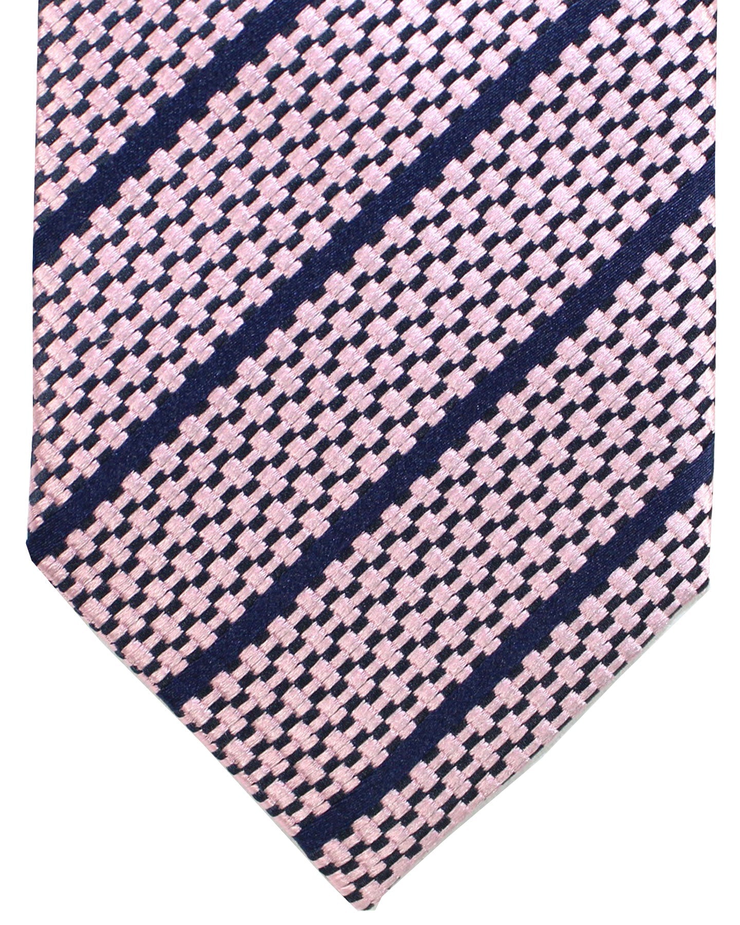 Ermenegildo Zegna Tie Pink Navy Geometric Stripes - Zegna 5 Pieghe Collection