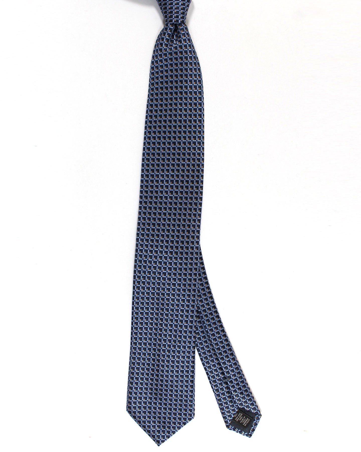 Ermenegildo Zegna Silk Tie Navy Blue Taupe Geometric - Hand Made in Italy