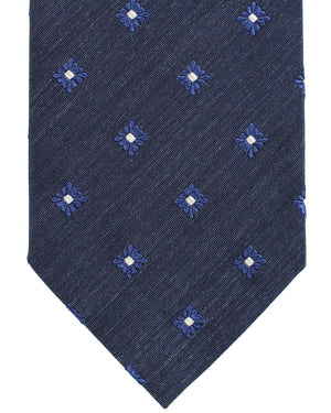 Ermenegildo Zegna Silk Tie Dark Blue Silver Floral - Hand Made in Italy