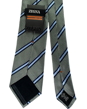 Ermenegildo Zegna Tie Black Blue Silver Stripes - Jacquard Silk