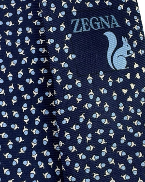 Ermenegildo Zegna Silk Tie Navy Blue Acorn Pattern - Narrow Cut