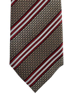 Ermenegildo Zegna Tie Taupe Bordeaux Silver Striped Design - Narrow Cut