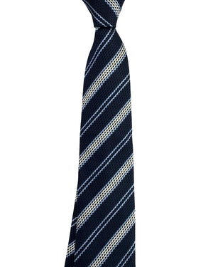 Zegna Tie Navy Blue Stripes Jacquard Silk - Narrow Cut