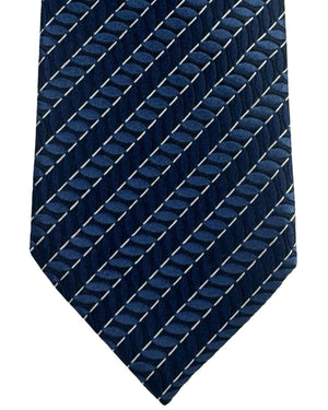 Zegna Silk Tie Midnight Blue Geometric Stripes