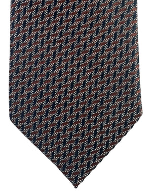 Zegna Silk Tie Brown Midnight Blue Silver Geometric - Zegna Trecapi