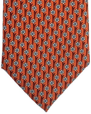 Ermenegildo Zegna Silk Tie Orange Blue Floral Pattern - Narrow Cut