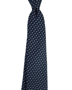 Ermenegildo Zegna Silk Tie Navy Blue Red White Mini Flowers - Narrow Cut