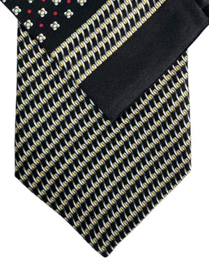 Zilli Silk Tie & Matching Pocket Square Set Black Silver SALE