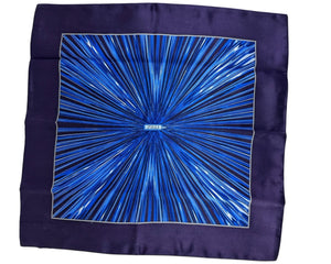 Zilli Silk Tie & Matching Pocket Square Set Midnight Blue Gray Stripes