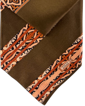 Zilli Silk Tie & Matching Pocket Square Set Brown Orange Peach