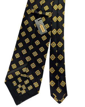 Zilli Tie Black Gold Diamond Medallion- Extra Long Necktie