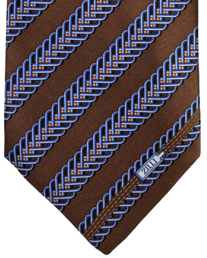 Zilli Extra Long Tie Brown Blue Patterened Stripes
