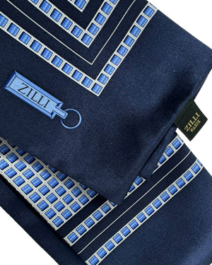 Zilli Silk Pocket Square Dark Blue Blue Squares Design