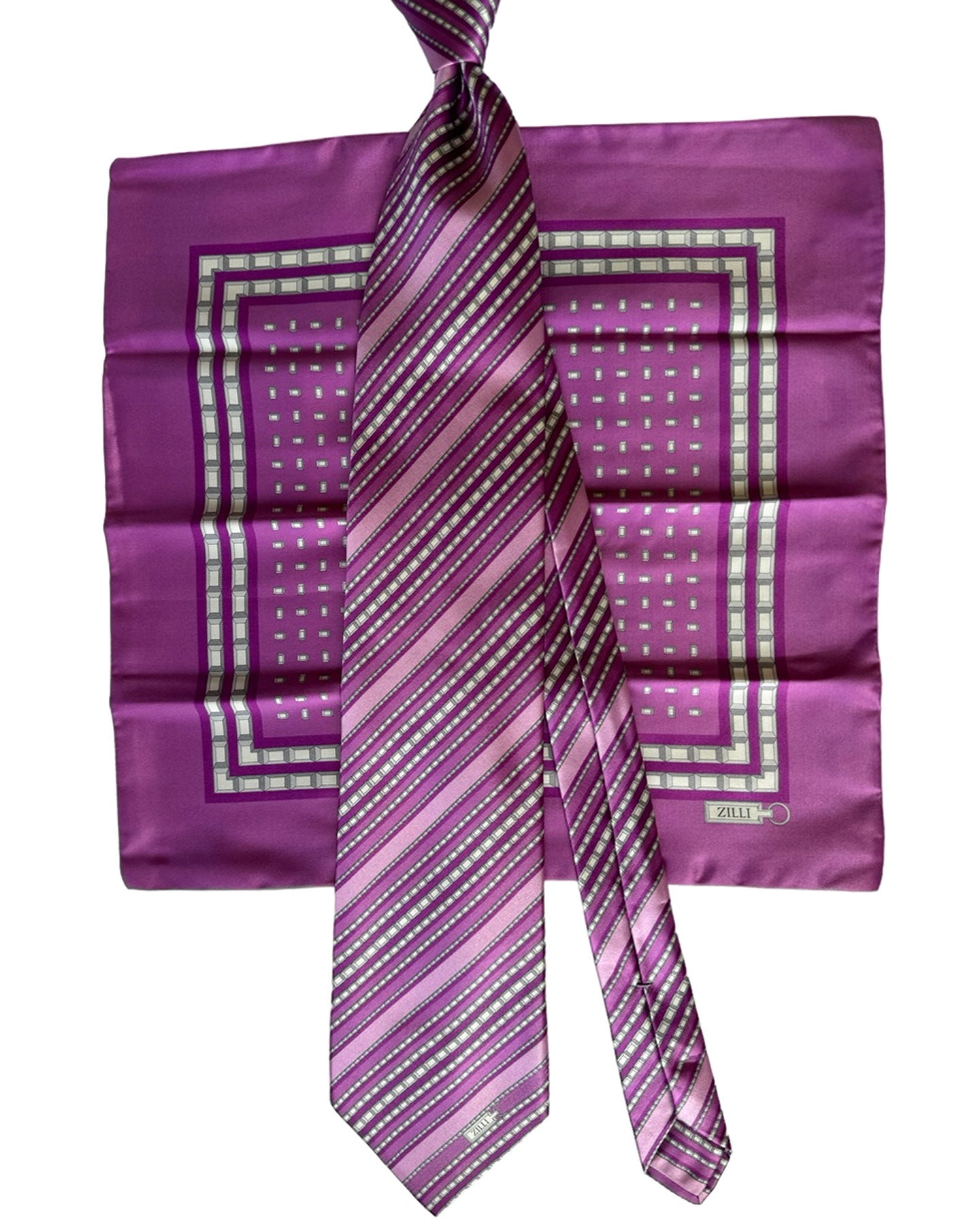 Zilli Tie & Pocket Square Set Purple Lilac Stripes Design