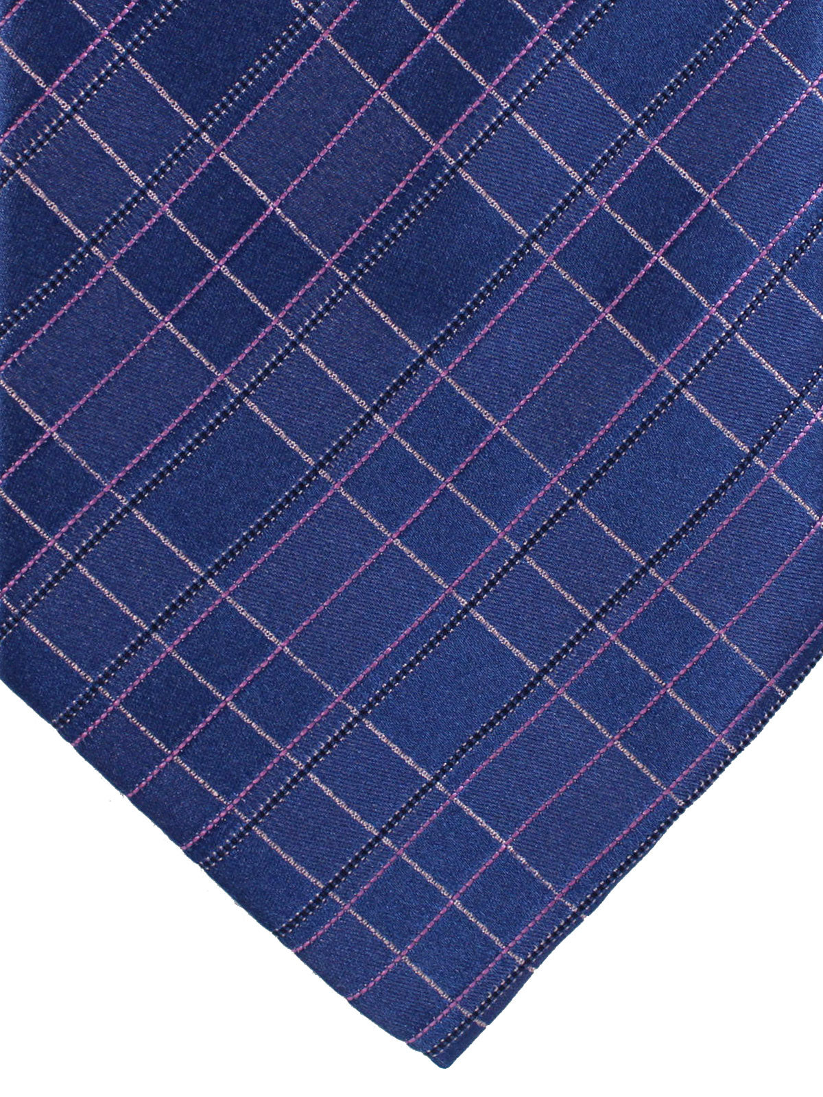 Zilli Silk Tie Dark Blue Pink Check - Wide Necktie