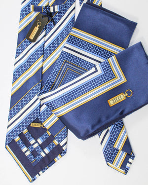 Zilli Silk Tie & Matching Pocket Square Set Striped Design