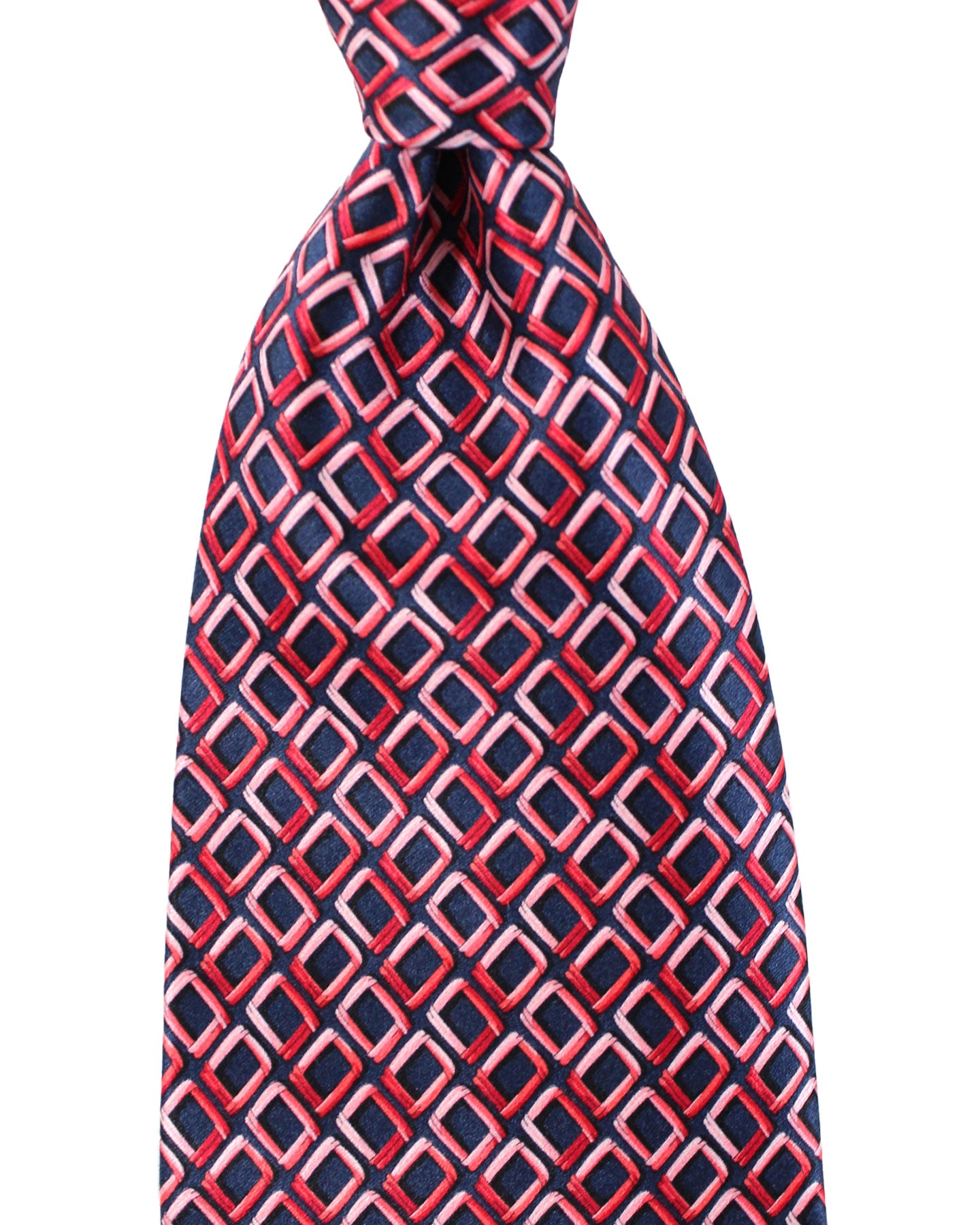 Zilli Silk Tie Midnight Blue Pink Geometric - Wide Necktie