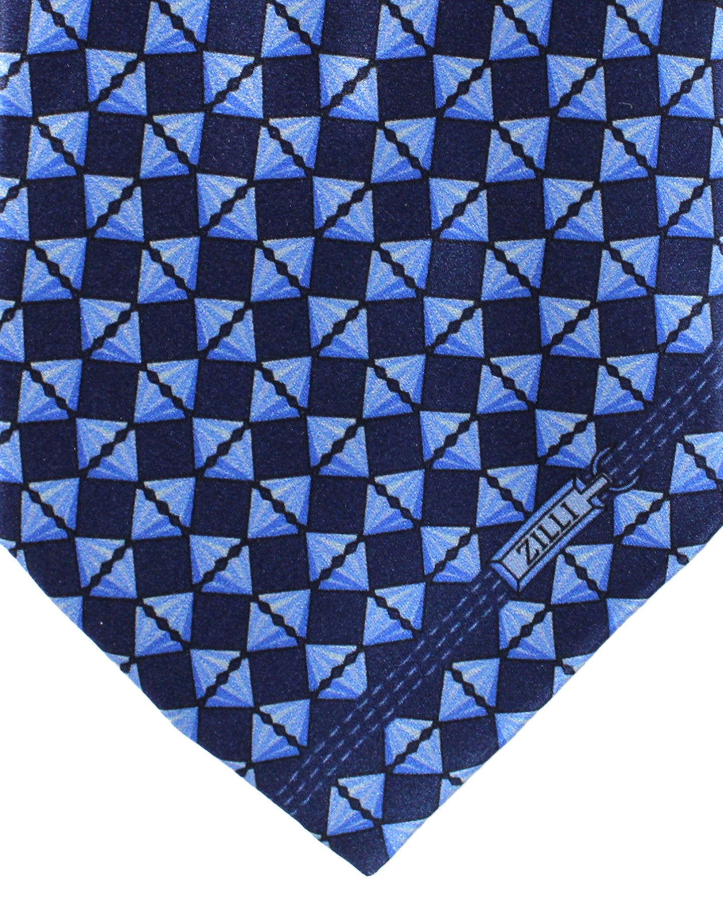 Zilli Silk Tie Navy Blue Geometric - Wide Necktie