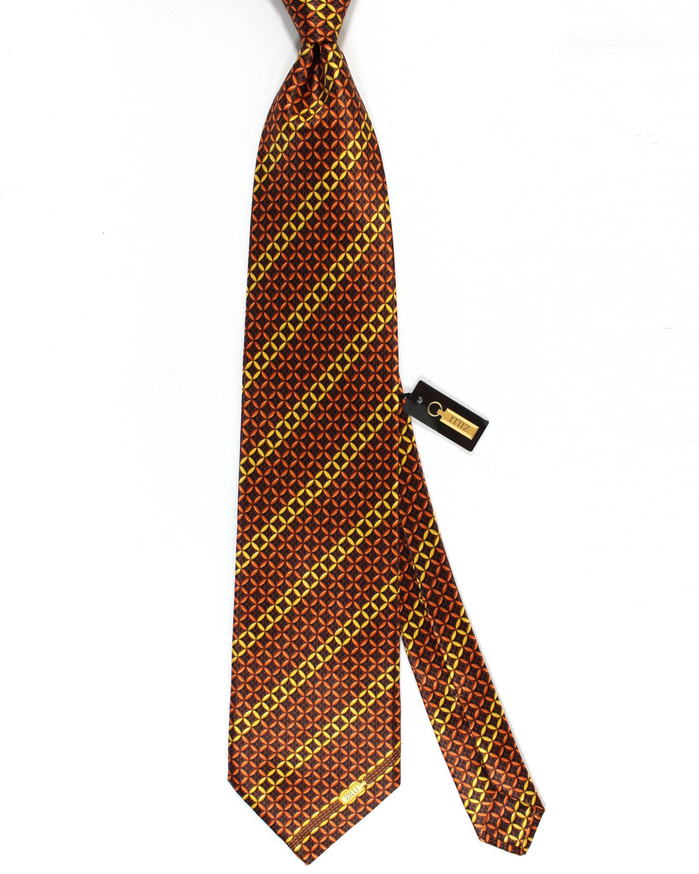 Zilli Silk Tie Brown Geometric Stripes - Wide Necktie