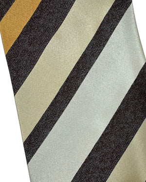 Zilli Silk Tie Gray Brown Stripes - Wide Necktie FINAL SALE