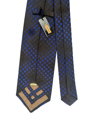 Zilli Silk Necktie Brown Midnight Blue Lattice - Wide Tie