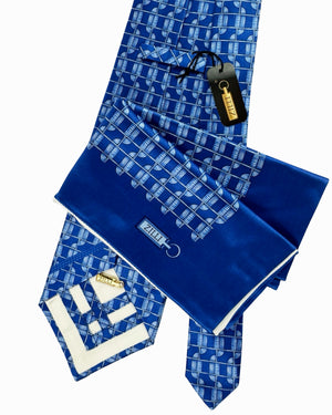 Zilli Silk Tie & Matching Pocket Square Set Blue Design
