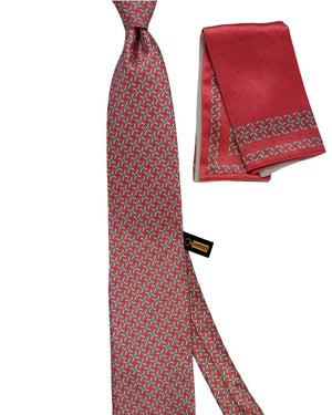 Zilli Silk Tie & Matching Pocket Square Set Pink Grey Star Design