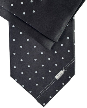 Zilli Silk Tie & Matching Pocket Square Set Black with Grey Dots