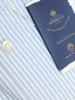 Luigi Borrelli Dress Shirt White Blue Stripes 38 - 15 ROYAL COLLECTION