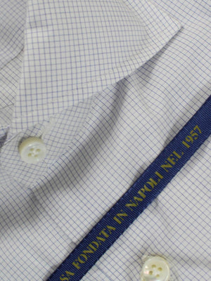 Luigi Borrelli Dress Shirt ROYAL COLLECTION White Navy Mini Grid 40 - 15 3/4 SALE