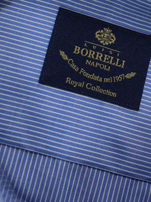 Luigi Borrelli Dress Shirt ROYAL COLLECTION - Blue White Stripes 39 - 15 1/2