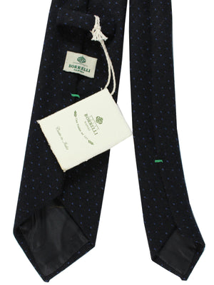 Luigi Borrelli Tie Black Royal Blue Dots - Wool Silk