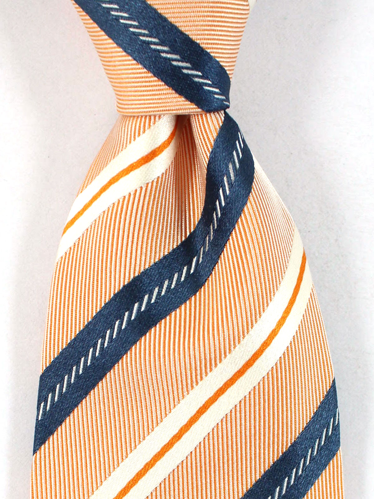 Luigi Borrelli Silk Tie Orange Navy Stripes