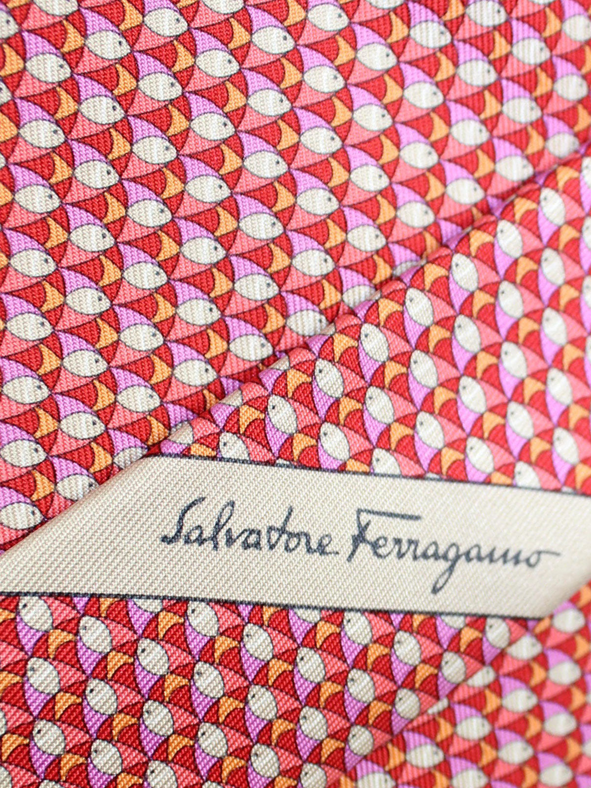 Salvatore Ferragamo Silk Tie Pink Orange Fish Novelty