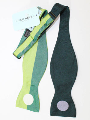 Gene Meyer Silk Bow Tie Green Stripes & Dot - Self Tie SALE