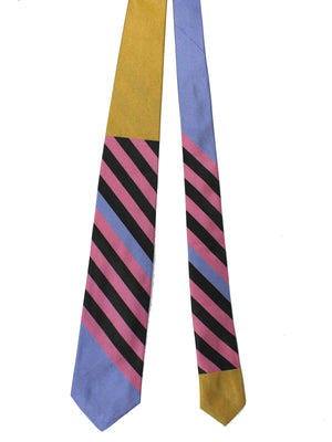 Gene Meyer Tie Pink Lilac Mustard Stripes