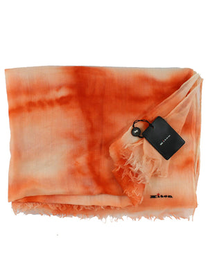 Kiton Cashmere Scarf Orange Tie-Dye Design SALE