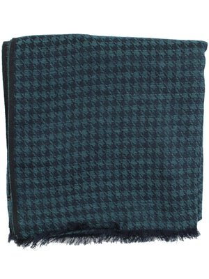Kiton Cashmere Silk Scarf Turquoise Houndstooth Design