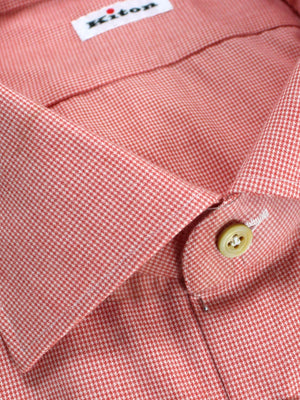 Kiton Shirt Pink Mini Houndstooth Sartorial Dress Shirt