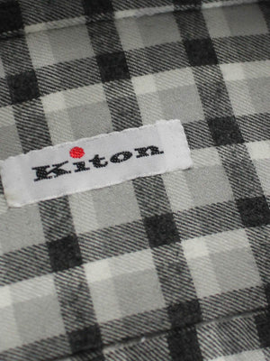 Kiton Shirt Gray White Black Check 
