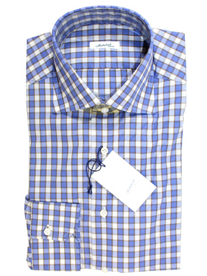 Mattabisch Napoli Shirt Blue Brown Check 39 - 15 1/2 SALE