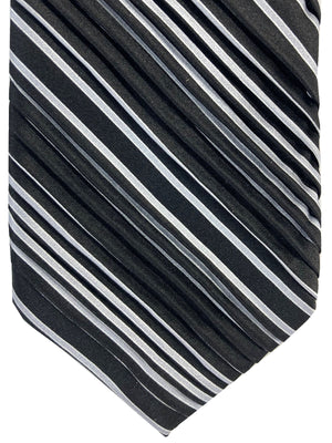 Vitaliano Pancaldi PLEATED SILK Tie Black Gray Stripes